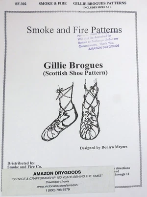 Vtg Smoke & Fire Gillie Brogues Scottish Shoe SEWING PATTERN UnCut FF sz 7-11 - Image 1 of 2