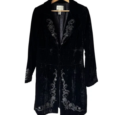 Abrigo Plumero Terciopelo Negro WHBM Md Whimsigoth Bruja Hada Vacaciones Victoriano Retro Foto 1 de 4