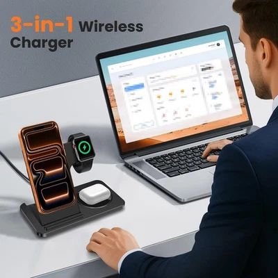 3in1 Fast Magnetic Foldable Wireless Charger For Apple Watch Ultra3 iPhone 17 16 - Image 1 of 4