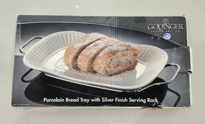 Godinger White Porcelain Bread Tray  Silver Finish Serving Rack BLESS THIS HOME - Picture 1 of 8