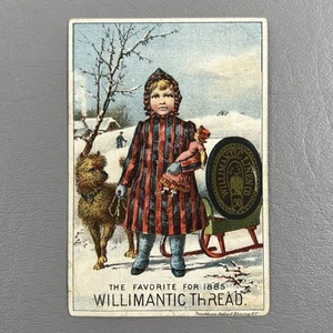 Victorian Trade Card Willimantic Thread Girl Toy Dog With Sled Spool Reading PA - Picture 1 of 2