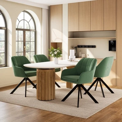 Esszimmerstühle 4er Set Küchenstühle Armlehne Samt Drehstuhl Grün - Bild 1 von 4