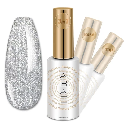One-Step Gel Nail Polish,1 Pcs 15Ml Glitter Silver Gel Polish Color Soak off LED - Image 1 of 4