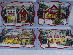 "Pre-Owned" Set of 4 Kate McRostie Placemats 4 Diff. Christmas Store Scenes - Picture 1 of 3