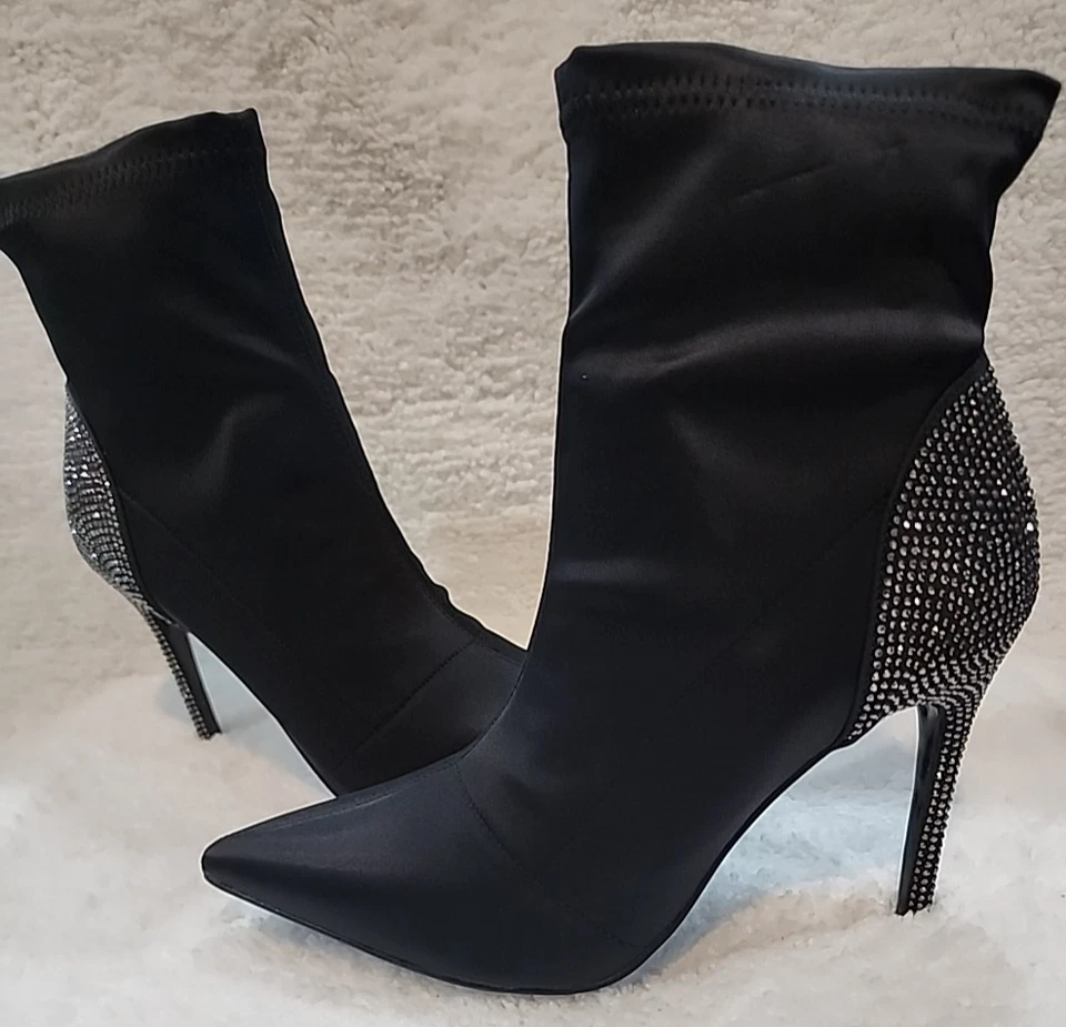 Lauren Lorraine Black Bedazzled Ankle Boot Black Size 7 Monique