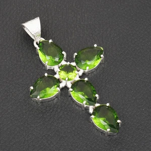 Peridot Gemstone Handmade Cross Pendant Jewelry For Christmas 2.64" AP-38722 - Picture 1 of 1