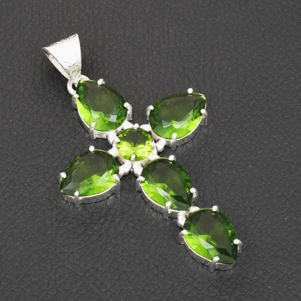 Peridot Gemstone Handmade Cross Pendant Jewelry For Christmas 2.64" AP-38722 - Image 1 of 1