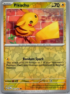 Pikachu 051/162 Reverse Holo SV05: Temporal Forces - Pokemon Card - NM - Image 1 of 2