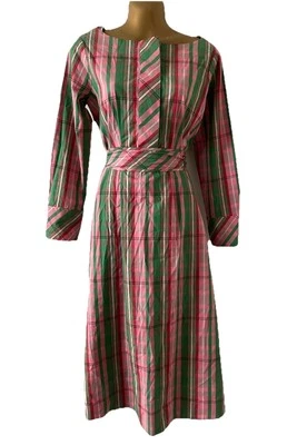Vestido camisero J Crew midi para mujer 2 en 1 calce popelina verde a cuadros talla 0 Foto 1 de 4