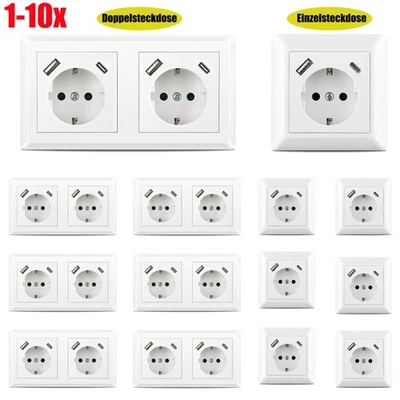 1-10X Steckdose mit USB-A &USB-C, 4000W | passend für Gira 55, JUNG AS 500, Weiß - Bild 1 von 4