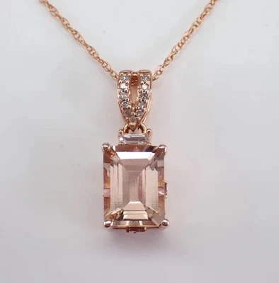 2.50Ct Emerald Good Cut Lab-Created Peach Pendant 14K Rose Gold Plated Silver - Image 1 of 4
