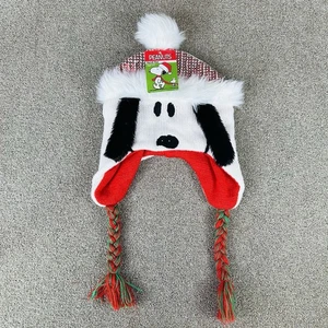 Snoopy Santa Knit Heidi Hat Metallic Sequins Tassels Peanuts One Size First Most - Picture 1 of 8
