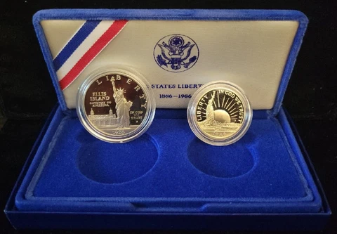 1986 Statue of Liberty - Ellis Island Commemorative Proof 2-Coin Set | Box & COA Cover