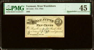 VT 10¢  WEST WARDSBORO  Vermont   O. C. Fitts  Nov. 1, 1862  PMG Ch XF 45 - Image 1 of 4
