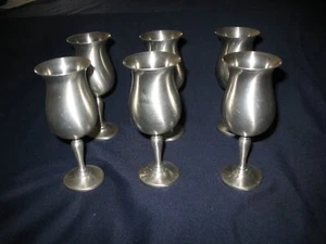 6 Vintage Preisner Pewter Stem Wine Glasses Goblets 6.5" tall, #2303 Tulip Shape - Picture 1 of 6
