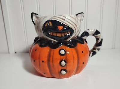 Johanna Parker Transpac Halloween Ceramic Mummy Black Cat Mug