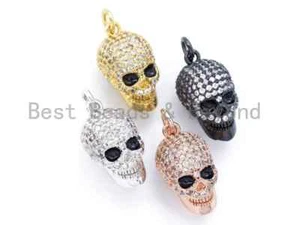 3D CZ Micro Pave Schwarzes Auge Totenkopf Charm, 18x9x12mm, Zirkonia Charm - Bild 1 von 6