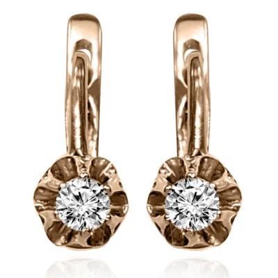 Pendientes para niña de diamantes genuinos de oro rosa macizo de 14k $389,00 #E1669... Foto 1 de 4