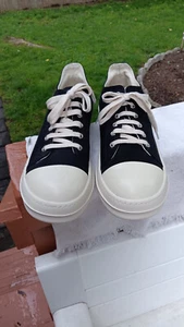 MENS RICK OWENS DRKSHDW RAMONES BLACK CANVAS LOW SNEAKER SHOES SZ 45/12 - Picture 1 of 11