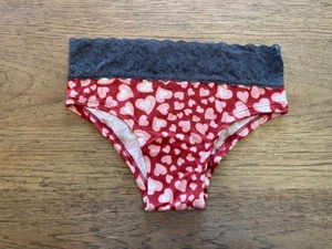 Victoria's Secret Charcoal Lace Pink Heart SMALL Lace Waist Bikini Panty VS - Picture 1 of 2