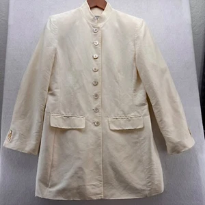 Liz Claiborne Collection Silk Button Front Mandarin Collar Coat Ivory Size 10 - Picture 1 of 13