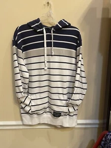 Nautica Navy Blue & White Striped Hoodie Size Large - Picture 1 of 8