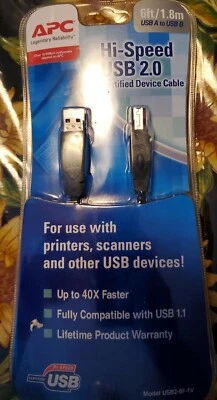 New APC HI-Speed USB 2.0 Certified Device Cable 6 ft/1.8m USB A To USB B! - Image 1 of 4