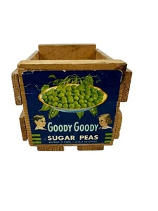 Vtg Goody Sugar Peas Storage Crate Box Slatted Pine ~5"X5"X7" - Picture 1 of 7