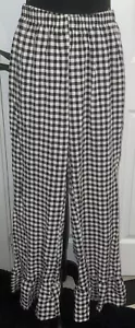 PANTALONE DONNA TAGLIA 8-10 BIANCO E NERO GINGHAM CON ORLO A VOLANT SENZA MARCHIO - Foto 1 di 3