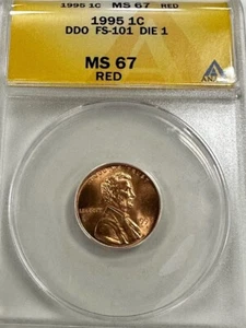 Awesome 1995 Doubled Die Obverse DDO Die 1 FS-101 Lincoln Cent ANACS MS67 RED - Picture 1 of 2