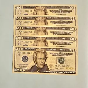 $20 Bills 5 Uncirculated Twenty Dollar Bills Sequential ($100FV) FANCY Serial # - Picture 1 of 11