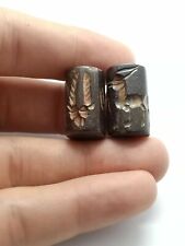 2 PCS Antique Jasper Deer Intaglio Engraved Cylinder Rolling Stamp Seal Beads