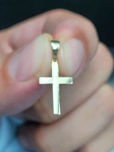 Colgante religioso cruz maciza italiana de oro amarillo de 14k pulido alto - Imagen 1 de 4