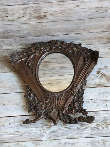 Antique Victorian Cast Iron Fan Mirror Detailed Bronze Clad Cover