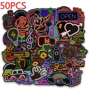 50Pcs neon light style cute stickers for suitcase laptop guitar cool doodlYXi1 - Afbeelding 1 van 6
