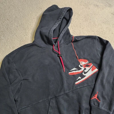 Sudadera con Capucha Jordan 1s Hombre Negra Roja Jumpman Bordada Pullover Talla L Foto 1 de 4