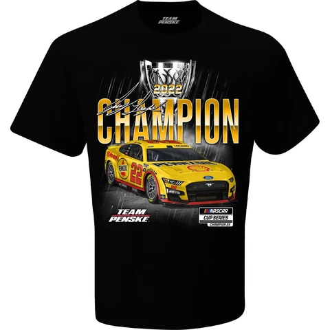 2022 JOEY LOGANO NASCAR CUP OFFICIAL LICENSED BLACK CHAMPION TEE SHIRT J4658 Cover