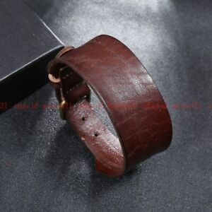 Men's Punk Wide Genuine Leather Belt Wristband Bangle Cuff Bracelet Adjustable