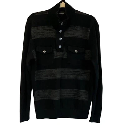 INC International Concepts Mens Black Grey Striped Knit Sweater Skater Goth Sz L - Изображение 1 из 4