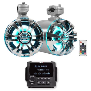MB Quart GMR-LCD Marine/Boat Receiver w/Bluetooth+(2) 6.5" LED Tower Speakers - Picture 1 of 12