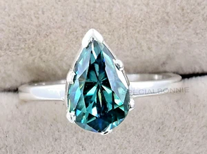 Gorgeous 2.25 Ct Pear Cut Blue Diamond Solitaire Ring-Amazing Sparkle. - Picture 1 of 9