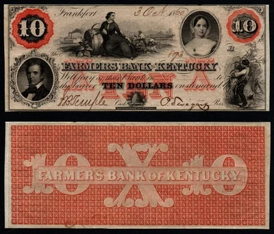 $10 1860 Farmers Bank of Kentucky, Frankfort BEAUTIFUL UNC Obsolete Currency! - Image 1 of 3
