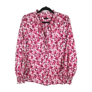 Talbots Blended Hearts Blouse Women's M Pink Smocked Cuff Ruffle Career Casual - Picture 1 of 10
