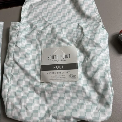 South Point Home Fashions Microfiber 4-Piece Full Green and White Check Sheet - Image 1 of 4
