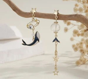 🌟 Boucles d’Oreilles Asymétriques – Queue de Baleine & Étoiles 🌟 - Imagen 1 de 1
