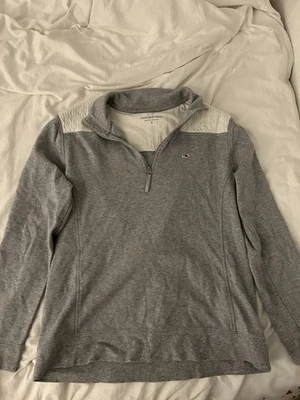 Nuevo Suéter Vineyard Vines Gris y Blanco Para Mujer’s Cuarto Cremallera Pequeño Foto 1 de 4