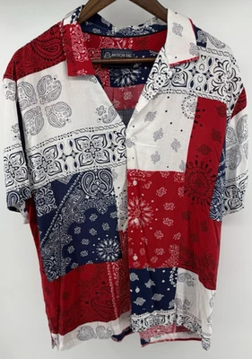 American Rag Paisley Bandana Patchwork Shirt Mens Large Red White Blue Button Up - Image 1 of 4