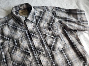 Wrangler Rancher Pearl Snap Hemd Herren Large Kurzarm schwarz grau blau kariert - Bild 1 von 7