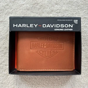 Harley Davidson Men's Wallet Bifold 100% Leather Embossed Logo RFID Card Case - Picture 1 of 6