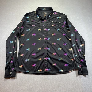 Wrangler Damen L Western Hemd schwarz Pferde Print Perlen Druckknopfleiste Cowboy - Bild 1 von 7